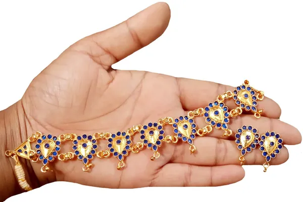 Assamese_Traditional_Gold_Plated_Blue_Colour_Golpata_Necklace_Set_For_Women